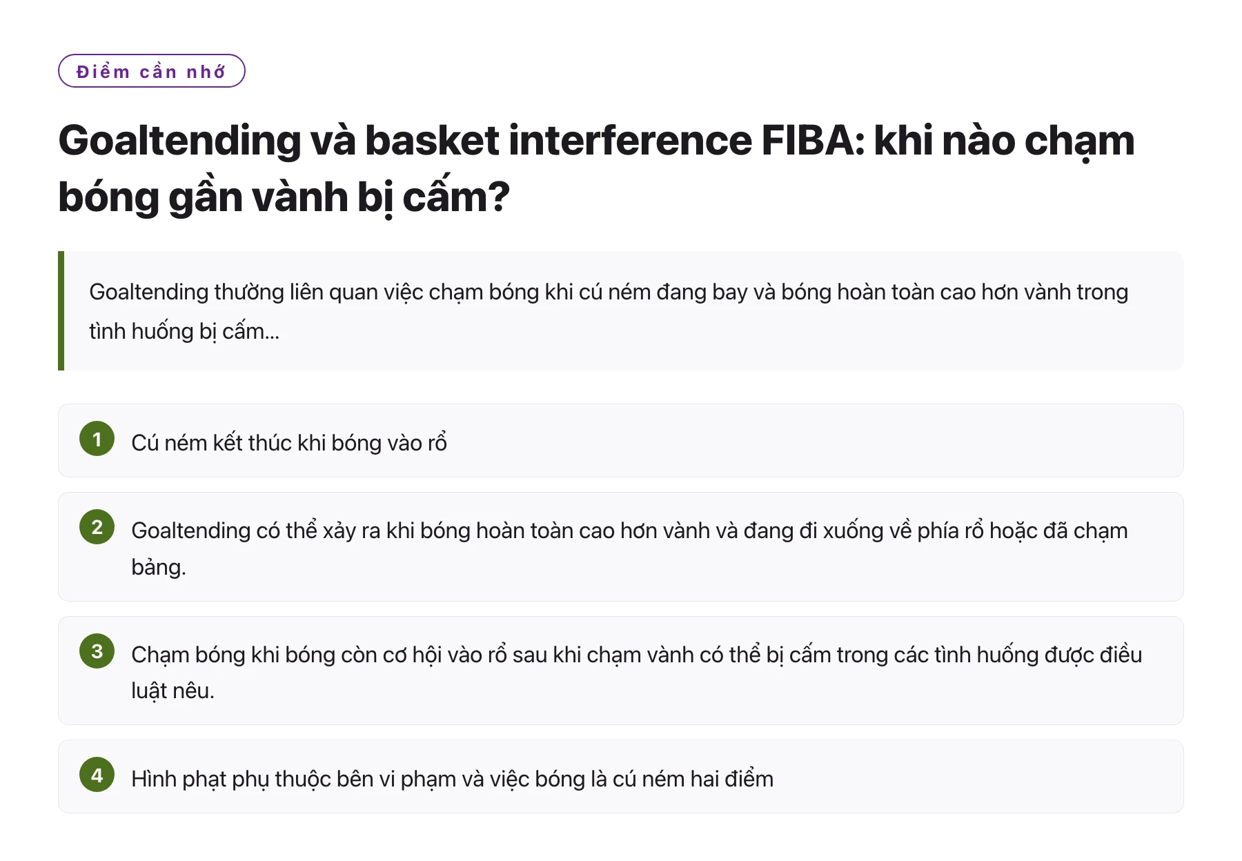 Goaltending và basket interference FIBA: khi nào chạm bóng gần vành bị cấm?——全文要点速览